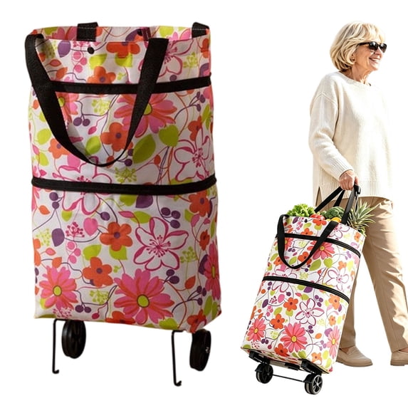 Xingjin Rolling Grocery Cart, 23L Foldable Shopping Bag with Detachable Silent Wheels, Reusable Wheeled Tote for Supermarket, 6.1 Gallon