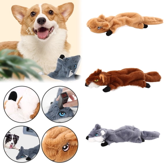 Xingjin Squeaky Plush Dog Toy, No Stuffing Crinkle Chew Wolf for Small Medium Large Breeds, Interactive Puppy Teething Plaything, 1 Count,Gray