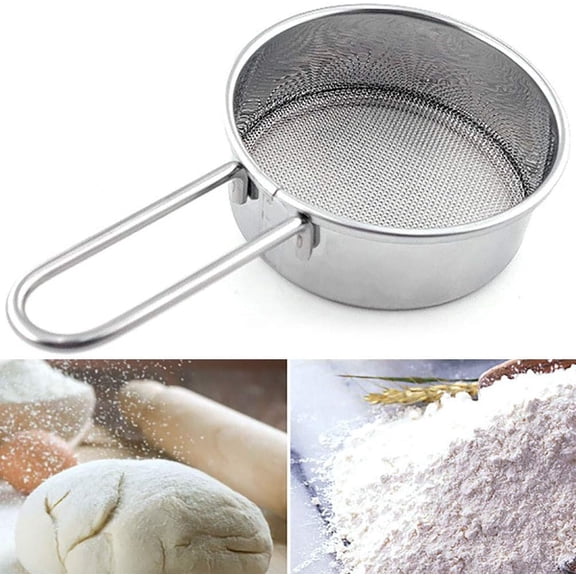 Xingjin Stainless Steel Mini Flour Sifter with Long Handle, 2.5 Inch Small Flour Sieve Strainer for Baking Powder Sugar and Coffee, Kitchen Bakeware Tool