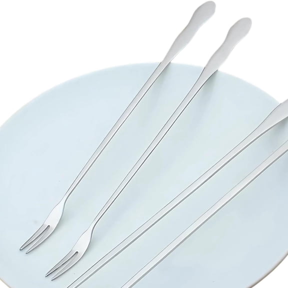 Xingjin Stainless Steel Pickle Fork, Long Handle 2-Tine Olive Fork for Appetizer Cocktail Fruit and Vegetables, Silver, Elegant Tableware Tool
