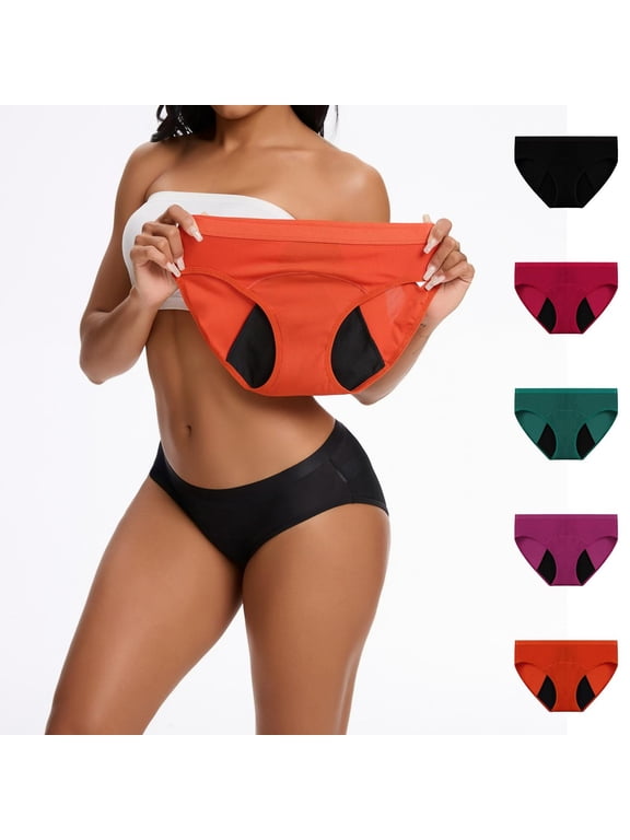 Women's Heavy Flow Absorbent Leak Proof Period Underwear, Washable Plus Size Stretch Period Panties for Everyday Comfort and Protection,Orange,M