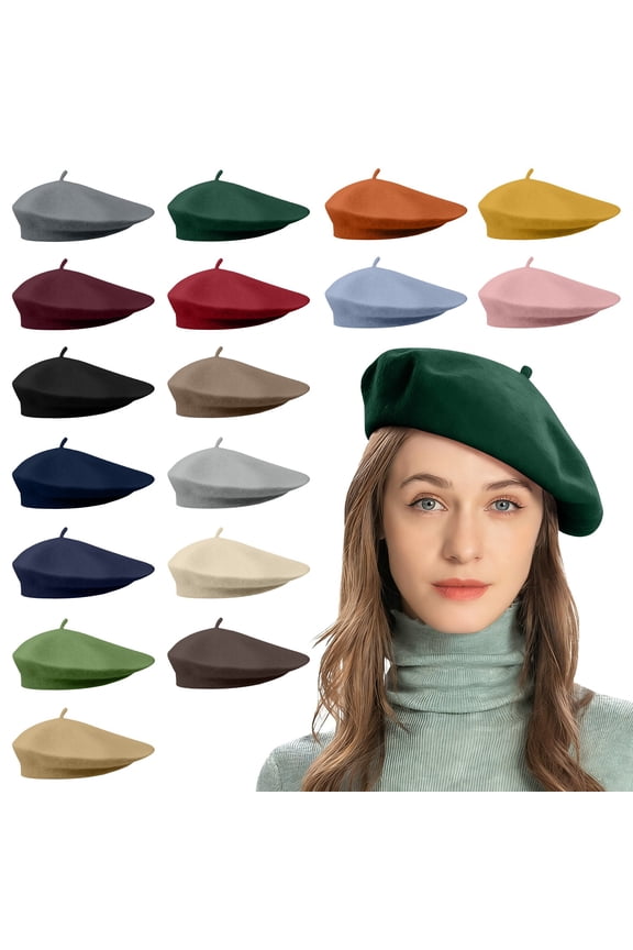 Wool Beret Hat, Solid Color French Style Winter Warm Cap for Women, Classic Paris Artist Painter Beret, Elegant Equestrian Fashion Headwear Blue