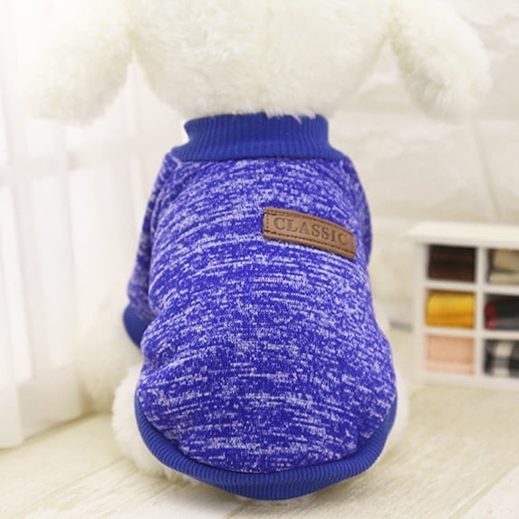 Xingjin Woolen Dog Sweater, Classic Knit Pullover for Small Dogs Chihuahua Dachshund, Warm Winter Pet Clothes Puppy Coat, Cozy Thickened Knitwear,Blue M