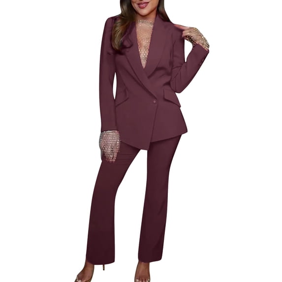 Xingpeng Classic Women's Blazer Jacket Fall Winter Business Casual Long Sleeve Notch Lapel Work Office 2026 Wine M