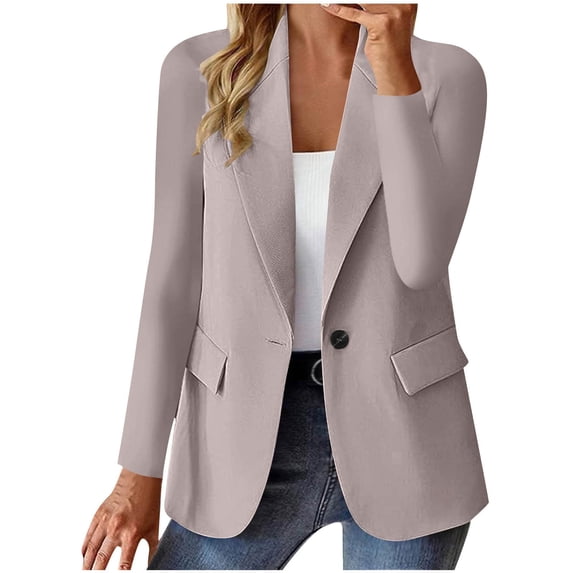 Xingpeng Lightweight Nylon Blazer for Women Fall Long Sleeve Casual Open Front Cardigan Style Work Jacket 2026 Khaki XL