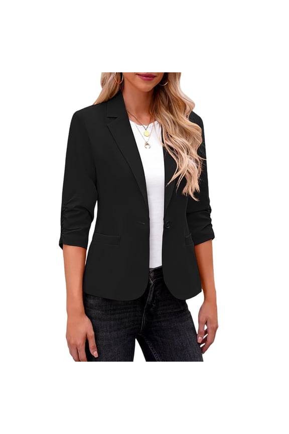 Roma Knit Blazer for Women Long Sleeve Ruffle Cuff Casual Chic Jacket Fall Spring Lightweight 2026 Black L