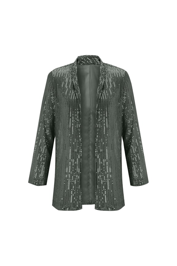 Sequin Cardigan for Women Long Sleeve Open Front Shimmer Bling Casual Cover Up Fall Holiday Party Blackish Green S