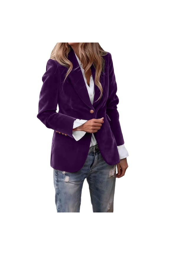 Women's Stretch Blazer 2026 Fall Business Casual Jacket Long Sleeve Open Front Lightweight Office Work Suit Jacket Purple S