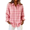 thumbnail image 1 of Xingpeng Womens Retro Plaid Print Hemp Shirts Long Sleeve Casual Blouses Fall Winter Outfits Hot Pink M, 1 of 4