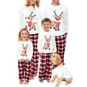 Xingqing Family Matching Christmas Pajamas Set Outfits Long Sleeve Elk Printed Tops Plaid Pants Sleepwear