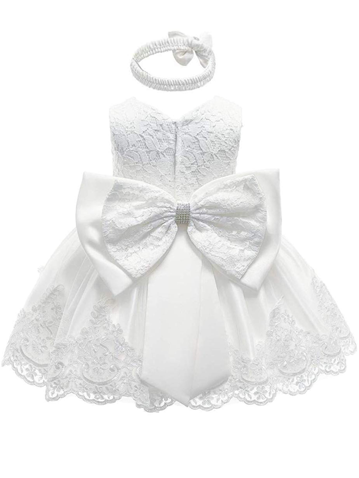 Xingqing Kids Baby Girl Bow Dress Tutu Sleeveless Dress Princess Wedding  Party Sundress White 12-18 Months - Walmart.com