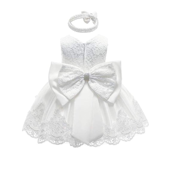 Xingqing Kids Baby Girl Bow Dress Tutu Sleeveless Dress Princess Wedding Party Sundress White 18-24 Months