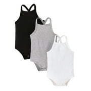 Xingqing Unisex Baby Boy Girl Sleeveless Cami Bodysuit 3-Pack Knit Ribbed Solid Color Backless Summer Onesie Romper 6-9 Months