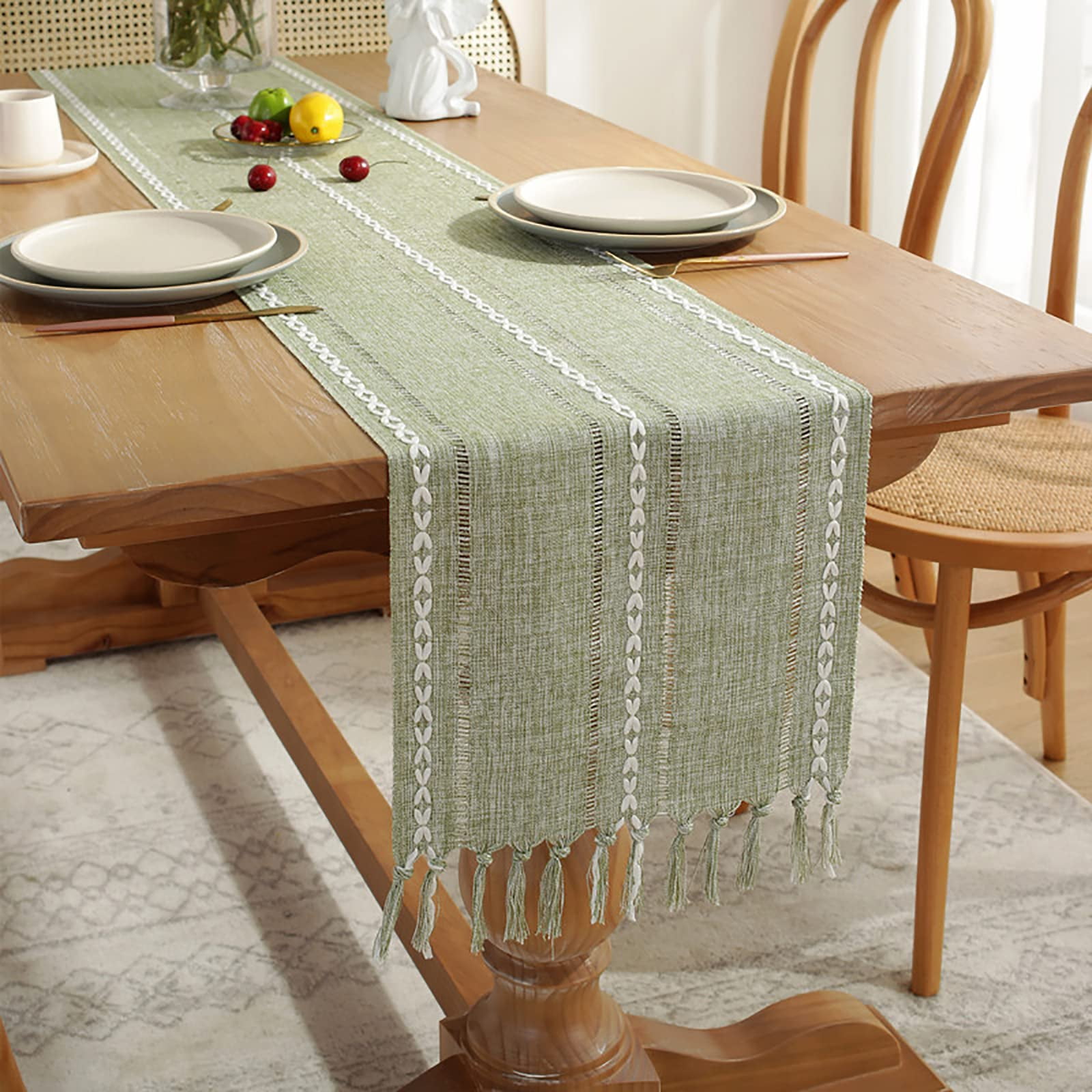 Xinhecheng Green Table Runners 72 inch Linen Lightweight Woven with