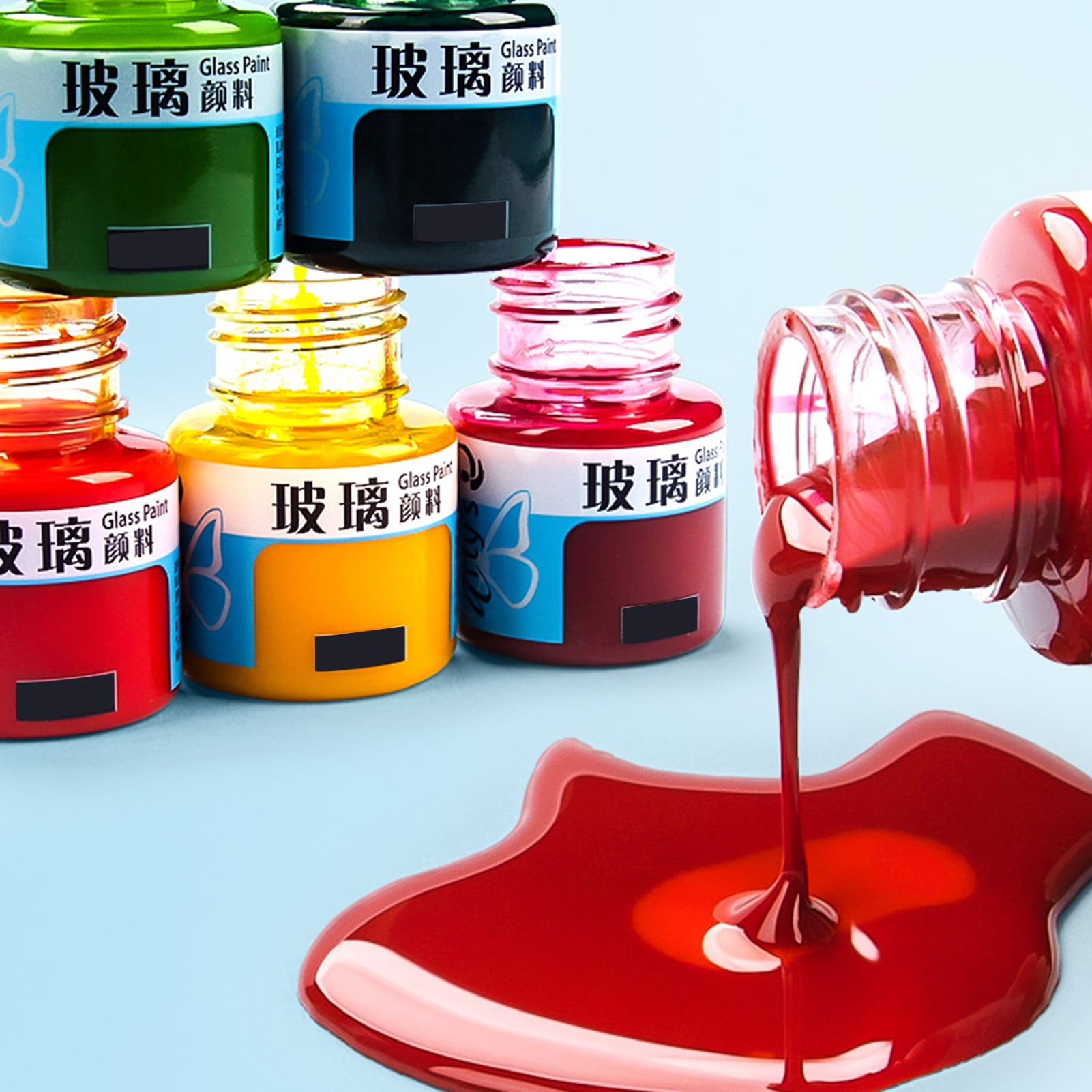 Xinhuadsh 1 Set Glass Paint Bright Colors Convenient No Bake High Gloss Shinny DIY Portable