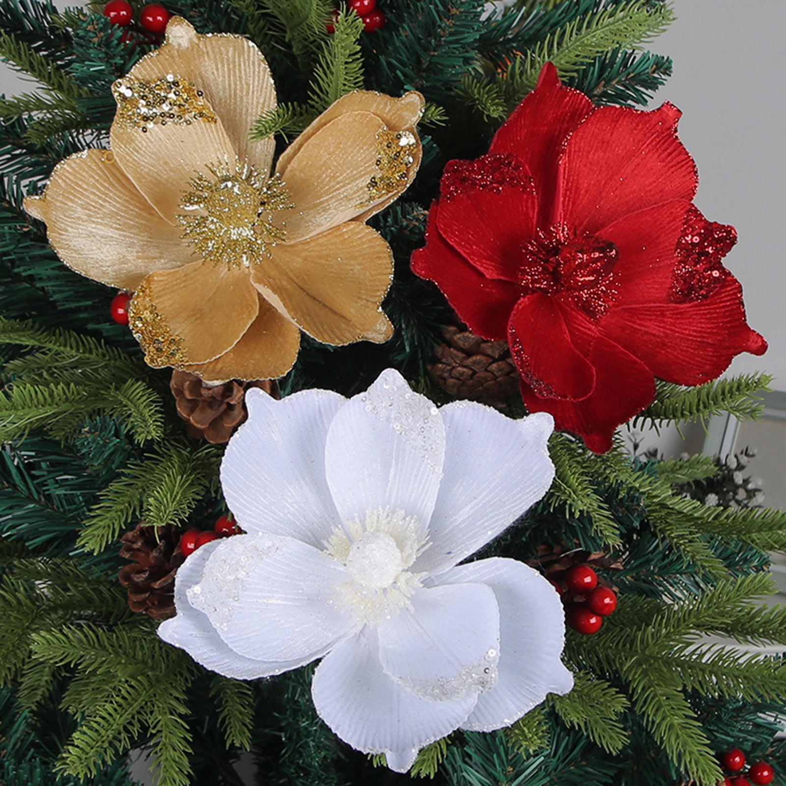 Xinhuadsh Decorative Flower Realistic Shiny Sparkling Festive Christmas