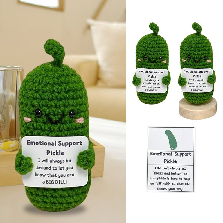 Pnellth Handmade Emotional Support Pickled Cucumber Gift with Encouragement  Card Handmade Crochet Emotional Support Pickles Knitting Doll Ornament Gift  
