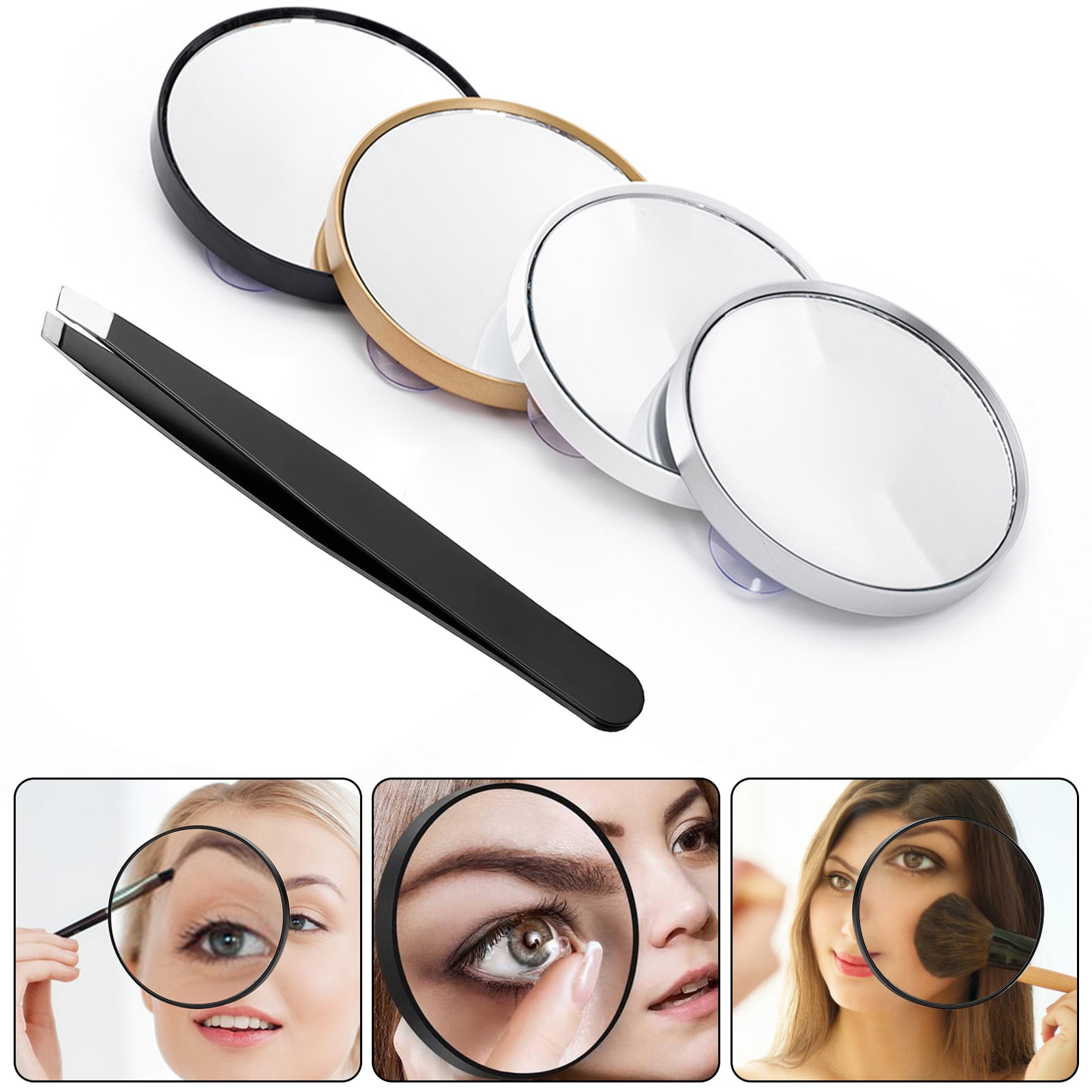 Xinhuadsh Portable 30X Magnifying Cosmetic Mirror Suction Cup Tweezers
