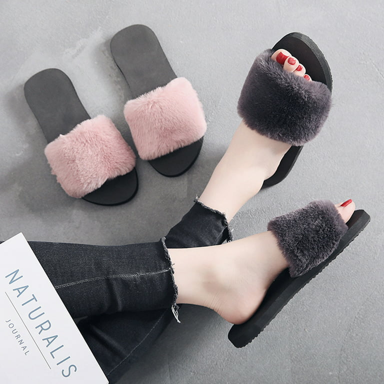 Xinhuadsh Winter Slippers Open Toe Shock-absorption Anti-slip Soft High  Elasticity Candy Color Slide Slippers for Daily Wear