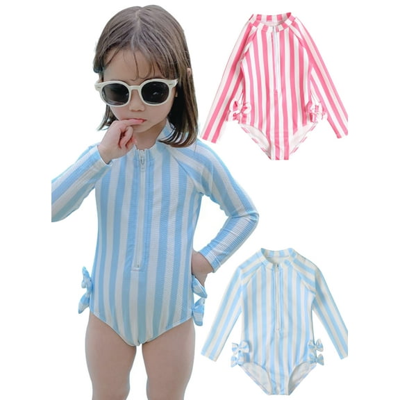 Xinhuaya 2-8T Girl Romper Swimwear One Piece Bikini Swimsuits Long Sleeve Rash Guard Bathing Suit Bow Sport Beach Sets