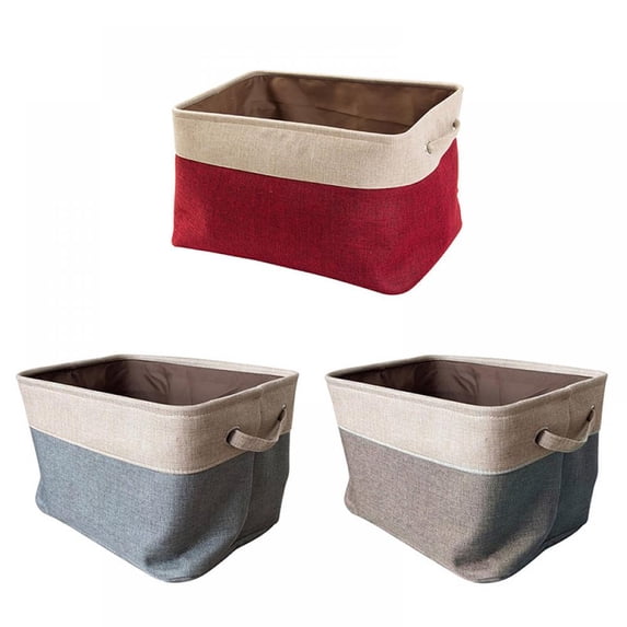 Xinhuaya 3 Pack Cotton Linen Storage Baskets Kids Toys Folding Organizer Clothes Sundries Storage Box Cabinet Storage Bag Laundry Basket, Gray, (S/M/L)