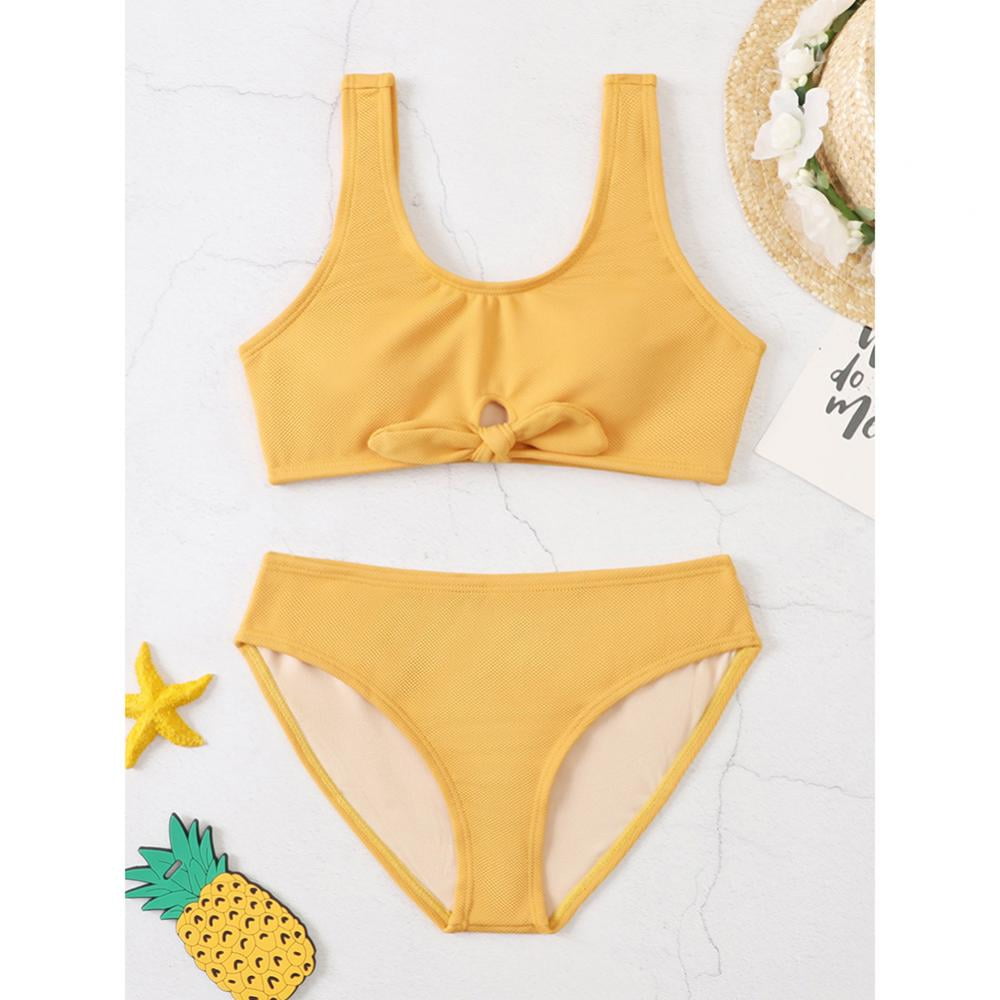 Xinhuaya 7-11T Girls Solid Swimsuits Two-Pieces Bathing Suits Summer  Vacation Gift for Girls Padded Crop Top And Bikini Bottoms Quick Dry  Swimwear