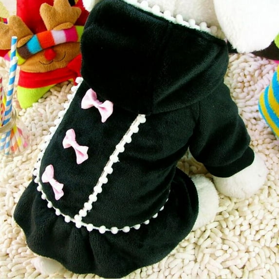 Xinhuaya Dog Clothes Bow Tie Dress Hoodie Winter Warm Cute Pink Black Color Small Dog Clothes For Dogs Puppy Dot Skirts XXS-L Clothes