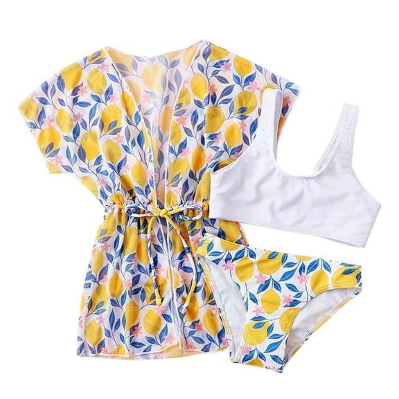 Xinhuaya Girls 3PC Swimwear Tankini Set Kids Bathing Suit Halter Top +Bottoms + Smock