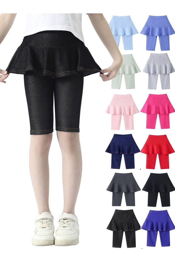 Kids Baby Girls Leggings with Ruffle Tutu Skirt Pants Stretchy Leggings Knee-Length Trousers 3-11Y