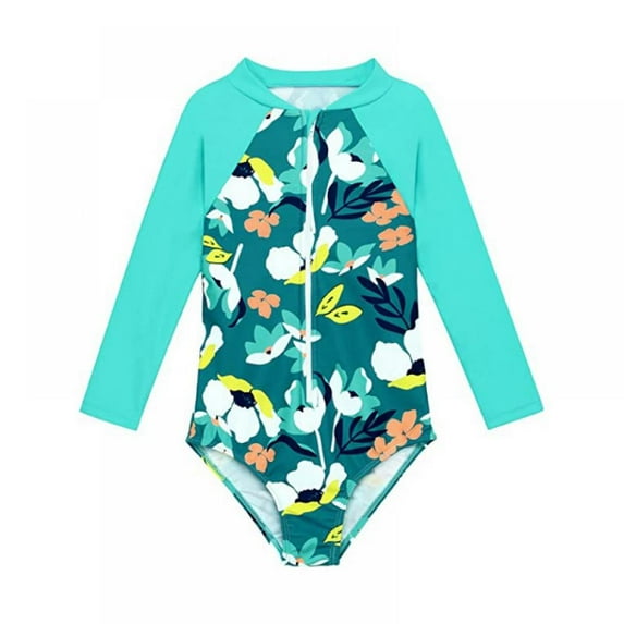 Xinhuaya Kids Girl One Piece Bikini Swimsuits Bathing Suit Long Sleeve Rash Guard Zipper Front Swimwear Beach Sets