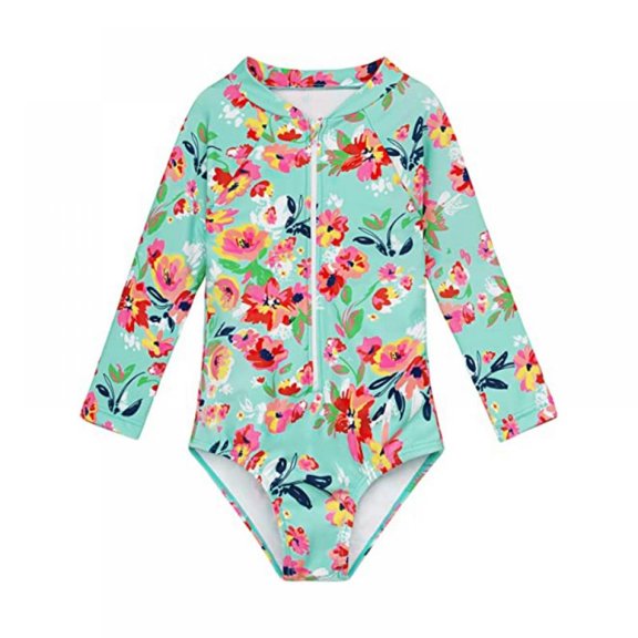 Xinhuaya Kids Girl One Piece Bikini Swimsuits Bathing Suit Long Sleeve Rash Guard Zipper Front Swimwear Beach Sets
