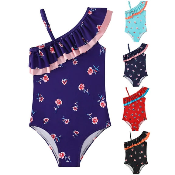 Xinhuaya Kids Girl One Piece Swimsuits Floral Ruffle Beach Swimwear Child Bikini Bathing Suit