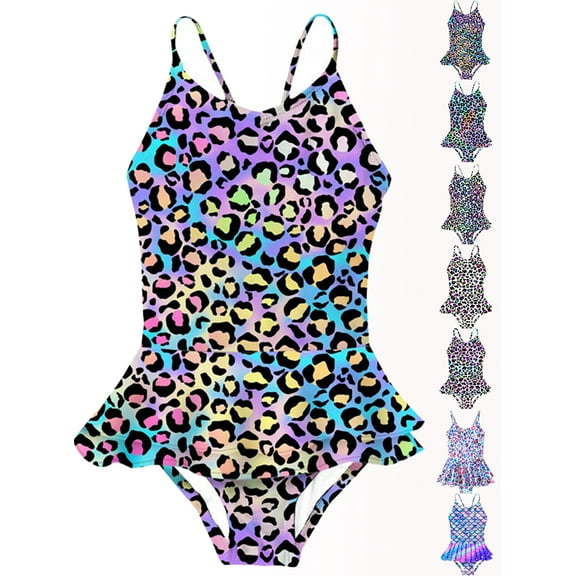 Xinhuaya Kids Girls One-Piece Swimsuit Little and Big Girl Swimwear Sling Bathing Hot Spring Beach Bathing Suits 4-12 Years