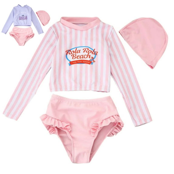 Xinhuaya Toddler Girl Swimwear 3PC Long Sleeve Rash Guard Bathing Suit Beach Swimsuits Outfits 1-7 Years