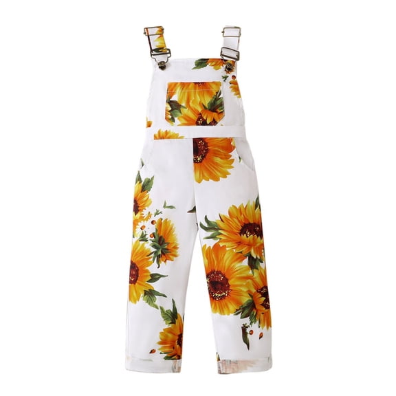 Xinhuaya Toddler Girls Jumpsuit Overalls Kid Sun Flower Prining Adjustable Rompers Pants 1-6 Years
