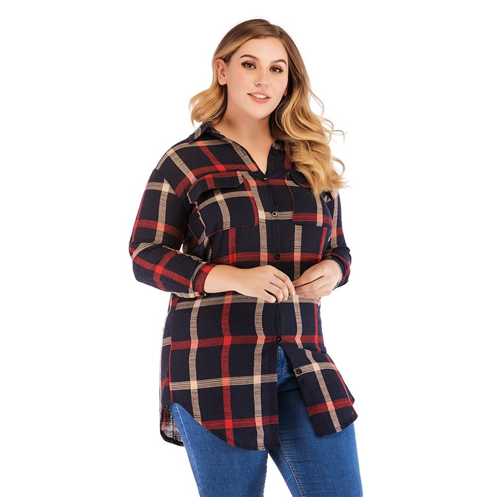 Xinhuaya Women's Plus Size Plaid Flannel Shirt, XL-4XL - Walmart.com