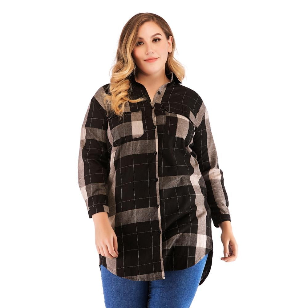 Xinhuaya Women's Plus Size Plaid Flannel Shirt, XL-4XL - Walmart.com