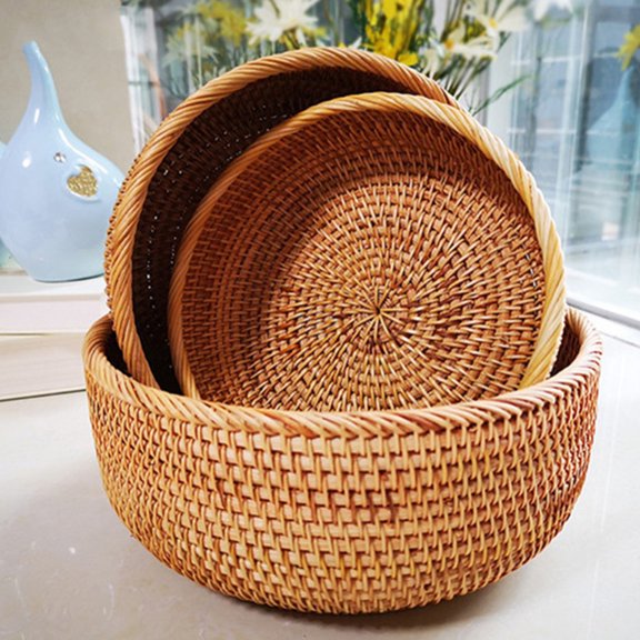 Xinhuaya Woven Wicker Bread Basket Fruit Vegetable Bowl Food Potato Storage Sorting Key Wallet Kitchen Counter Small To Large Rattan Round Woven Basket Serving Bowl French Fries