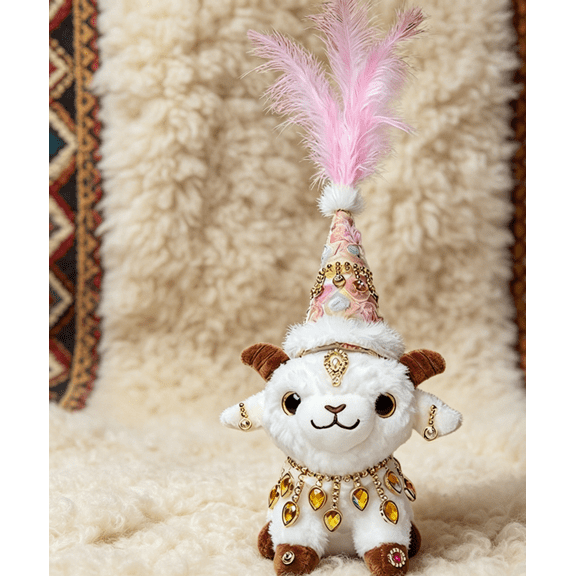 Uyghur hat doll Ethnic lamb plush,Ethnic sheep stuffed animals toy Fancy feather trim lamb plushie,Soft fluffy decorative lamb toy Versatile Decor Gift For Birthday Holiday Indoor Table Shelf Display