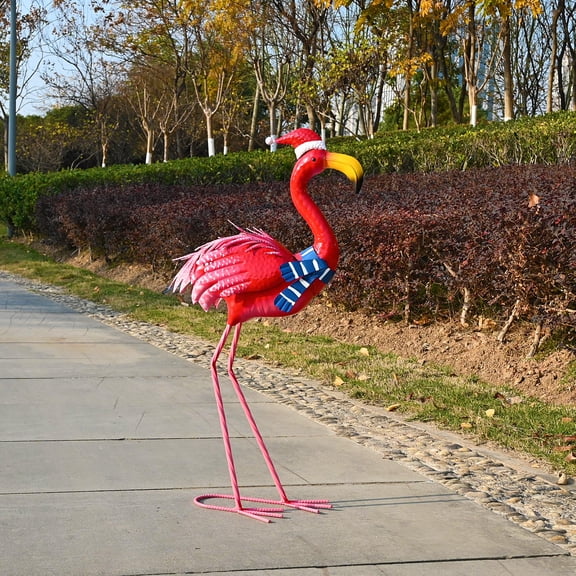 Xinkulas Garden Decor Christmas Flamingo Yard Art Decor Large Metal Flamingo Statues for Outdoor Indoor Decorations, Outside Patio, Pool, Lawn Y101