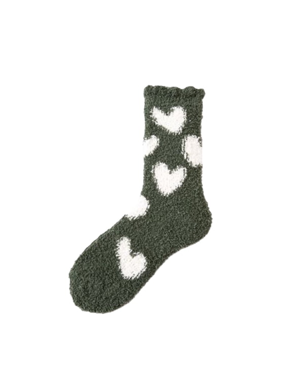 Heart Pattern Fuzzy Crew Socks for Women Soft Cozy Mid Calf Plush Socks Versatile for Everyday Lounging Wear A2-Green One Size