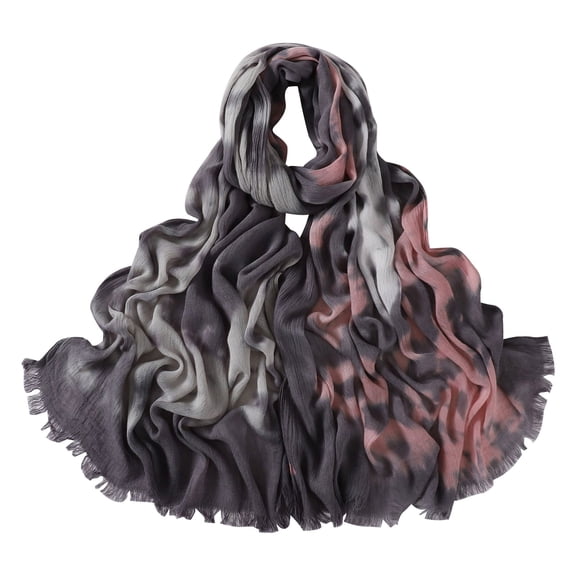 Xinmf Lightweight Crinkle Texture Scarf for Women Gradient Printed Long Shawl Wrap Soft Fringed Scarves for Outdoor Party Daily Outfit A115-Dark Gray One Size