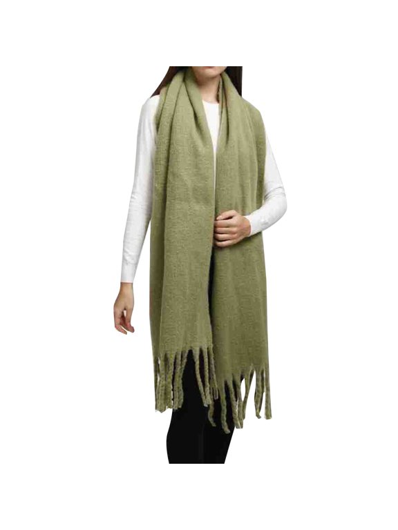 Women Thick Tassel Shawl Scarf Soft Cozy Solid Fabric Large Oversized Wrap for Cold Weather Daily Outdoor Wear A111-Army Green A