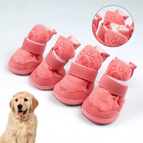 Xinmulight 4Pcs Pet Shoes Adjustable Breathable Cashmere Soft Warm Dog Paw Protector for Teddy