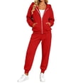 thumbnail image 1 of Xinoom Women 2 Piece Tracksuit, Full Zip Hooded Jacket with Pockets & Elastic Cuff Jogger Pants, Soft Casual Matching Outfit Gift for Ladies Daily Walking Family Gathering Red,M, 1 of 7