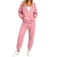 thumbnail image 1 of Xinoom Women 2 Piece Tracksuit, Full Zip Hooded Jacket with Pockets & Elastic Cuff Jogger Pants, Soft Casual Matching Outfit Gift for Ladies Daily Walking Family Gathering Pink,M, 1 of 7