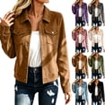 thumbnail image 1 of Xinoom Women Cropped Trucker Jacket, Point Collar Snap‑Button Front Coat with Flap Chest Pockets, Long Sleeve Relaxed Fit Casual Street‑Style Outerwear Army Green,L, 1 of 9