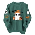thumbnail image 1 of Xinoom Women Halloween Crewneck Pullover Sweatshirt, Cute Ghost Pumpkin Bat Pattern Long Sleeve Tops, Loose Fit Casual Shirts for Holiday Daily Wear Army Green,M, 1 of 8