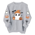 thumbnail image 1 of Xinoom Women Halloween Crewneck Pullover Sweatshirt, Cute Ghost Pumpkin Bat Pattern Long Sleeve Tops, Loose Fit Casual Shirts for Holiday Daily Wear Gray,L, 1 of 8