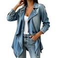thumbnail image 1 of Xinoom Women Long Sleeve Lapel Waterfall Open Front Jacket, Asymmetric Draped Hem Lightweight Coat, Stitch Detail Casual Loose Fit For Daily Going‑Out Outerwear Blue,L, 1 of 6